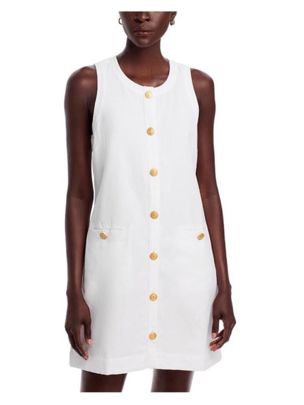 Vineyard Vines White Sleeveless Button-Front Mini Dress with Gold Buttons